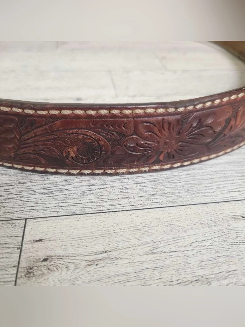 Men's Tony Lama Brown Leather Pork Producer Tooled  Western Cowboy Belt Size 38
